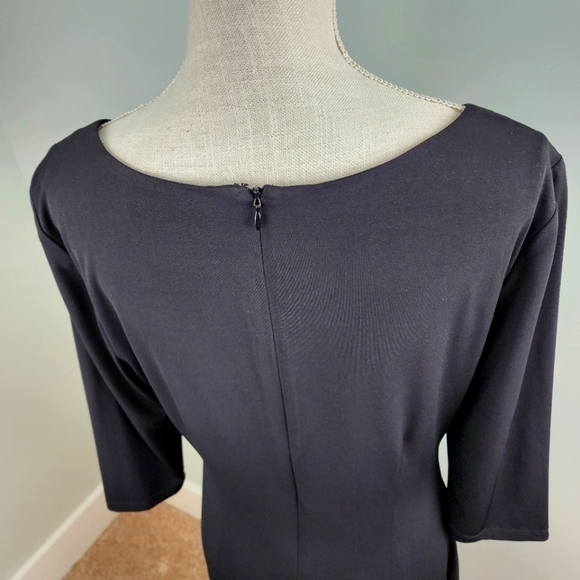 Laura Jeffries Ruched Wiggle Dress with Gold Buckle Detail Stretch Size 12 Black - Picture 7 of 10